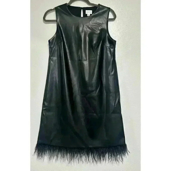 Forcynthia Sleeveless Feather Trim PU Mini Dress‎ size S - Picture 4 of 8